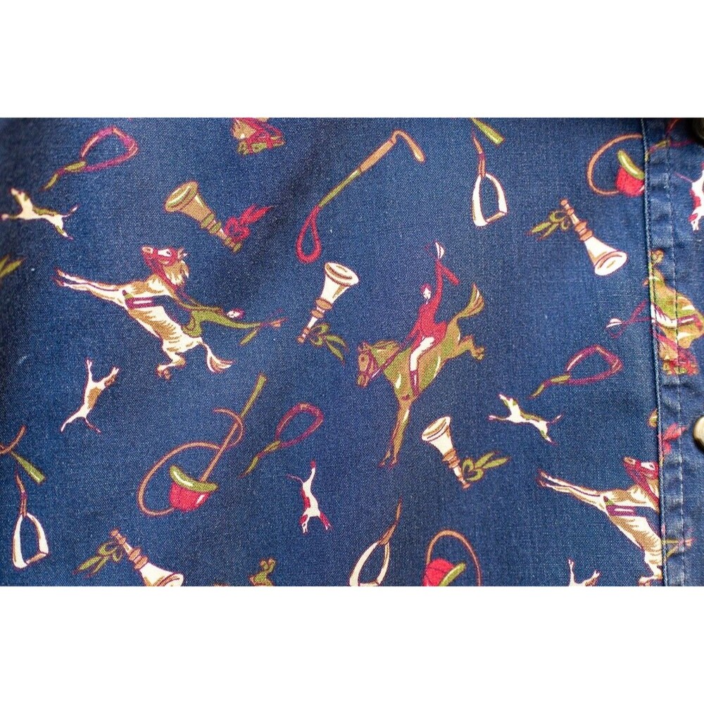 Sudden Impact Men's horse jockey equestrian all over print button down L Vintage - Picture 4 of 7